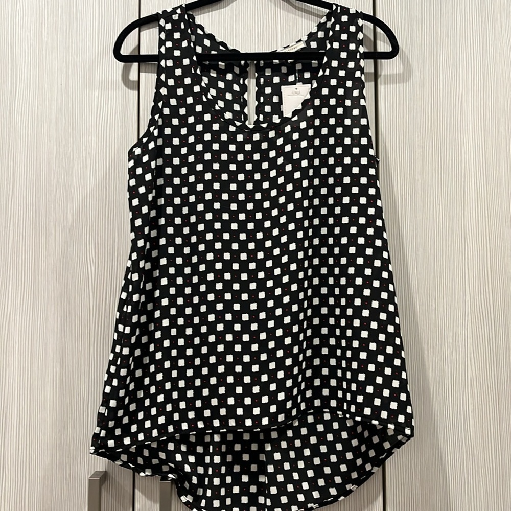 NEW Pleione‎ | Sleeveless Tunic Blouse | Black & White with Red Accents  | Small